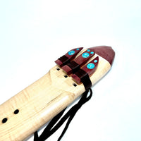 Curly Maple and Purple Heart - Triple Drone Flute With Turquoise - F# Minor -In Stock
